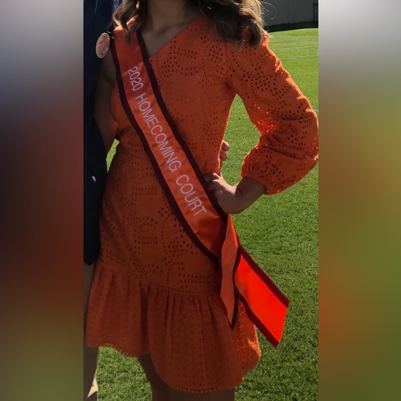 Orange One Shoulder Eyelet Dress - Picture 2 of 3